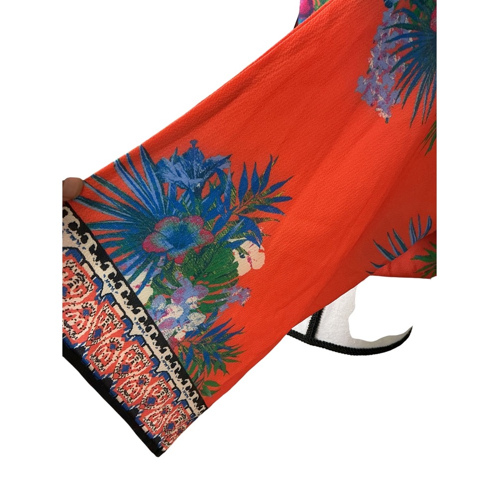 Flying Tomato Orange Tropical Floral Kimono Sleeve Wrap Crop Top IT1010GC-TJ M - Picture 7 of 8